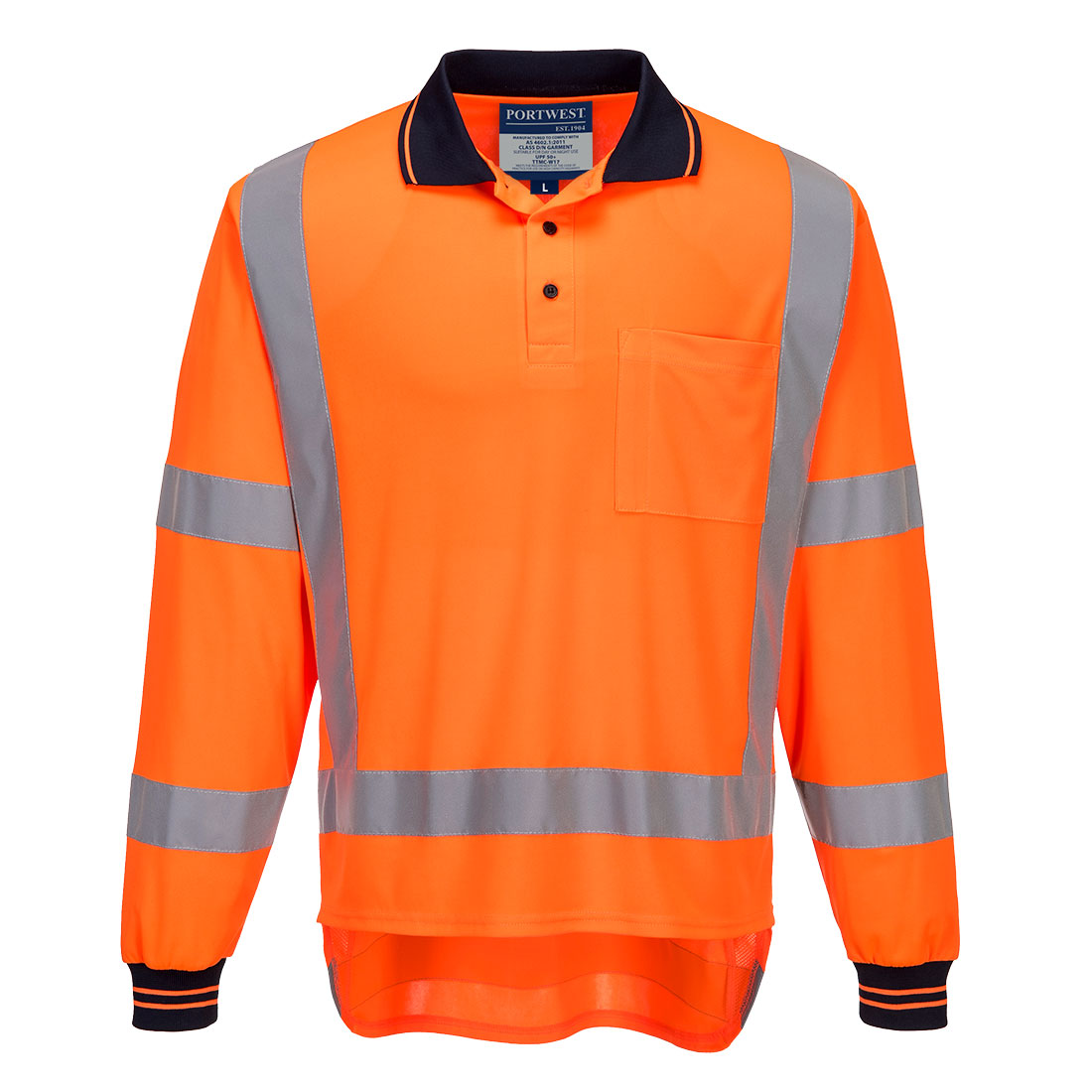 TTMC-W17 Hi-Vis X Back Polo Shirt L/S, Orange
