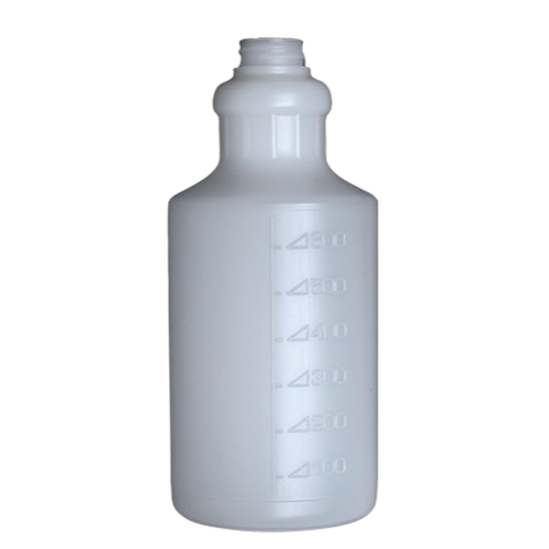 Clear plastic lab bottle with measurement markings for precise liquid dispensing
