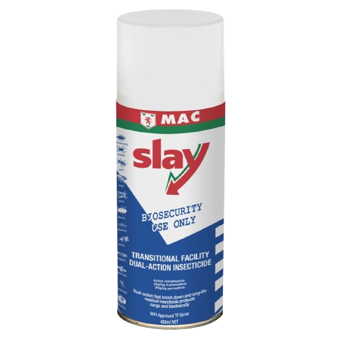 MAC Slay biosecurity dual-action insecticide spray for transitional facility use only
