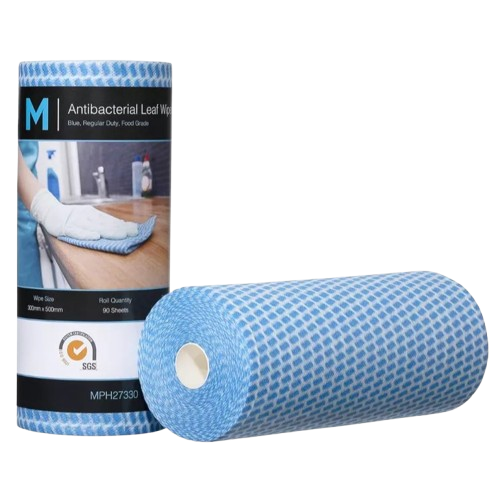 M Brand Antibacterial Leaf Wipes Blue, 300mm x 500mm, 90 Sheets, 60gsm (4) Regular Duty