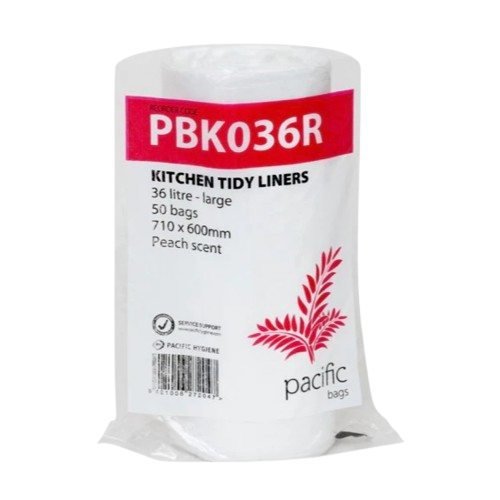 36l Kitchen Tidy Rubbish Bag, Peach Scented, White, 710mm x 600mm 10mu (50)