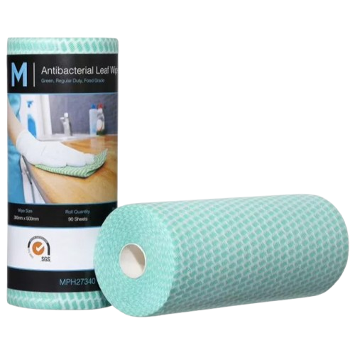 M Brand Antibacterial Leaf Wipes Green, 300mm x 500mm, 90 Sheets, 60gsm (4) Regular Duty
