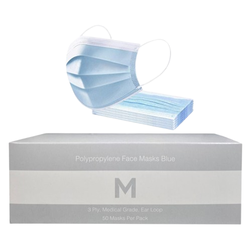 Polypropylene Medical Face Masks, 3 Ply, Ear Loop Design, Blue (50)