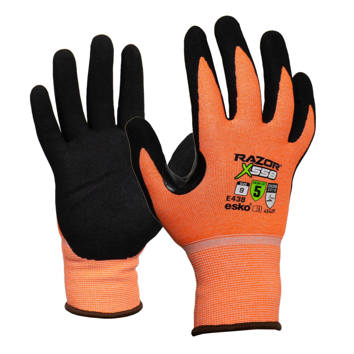 Orange Razor X558 Glove, Hi-Vis Orange Cut Level F, Black Ni