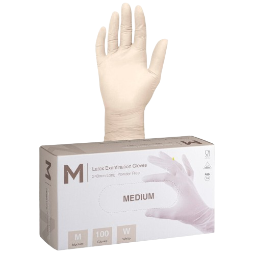Disposable Latex Gloves, Powder Free, Natural, Medium (100)