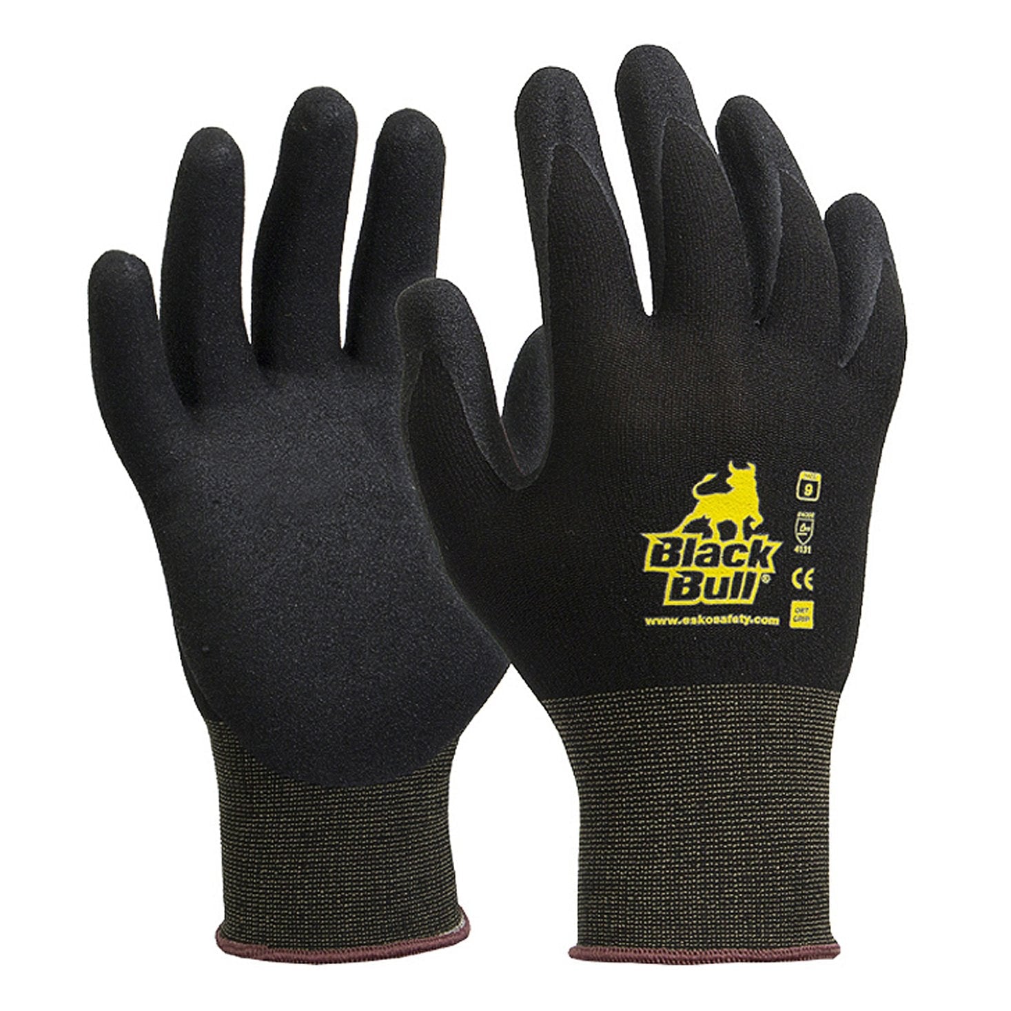 Black Bull Glove, Black Polyamide Liner With Black Sandy Nitrile Coating Header Carded - NZ Packaging