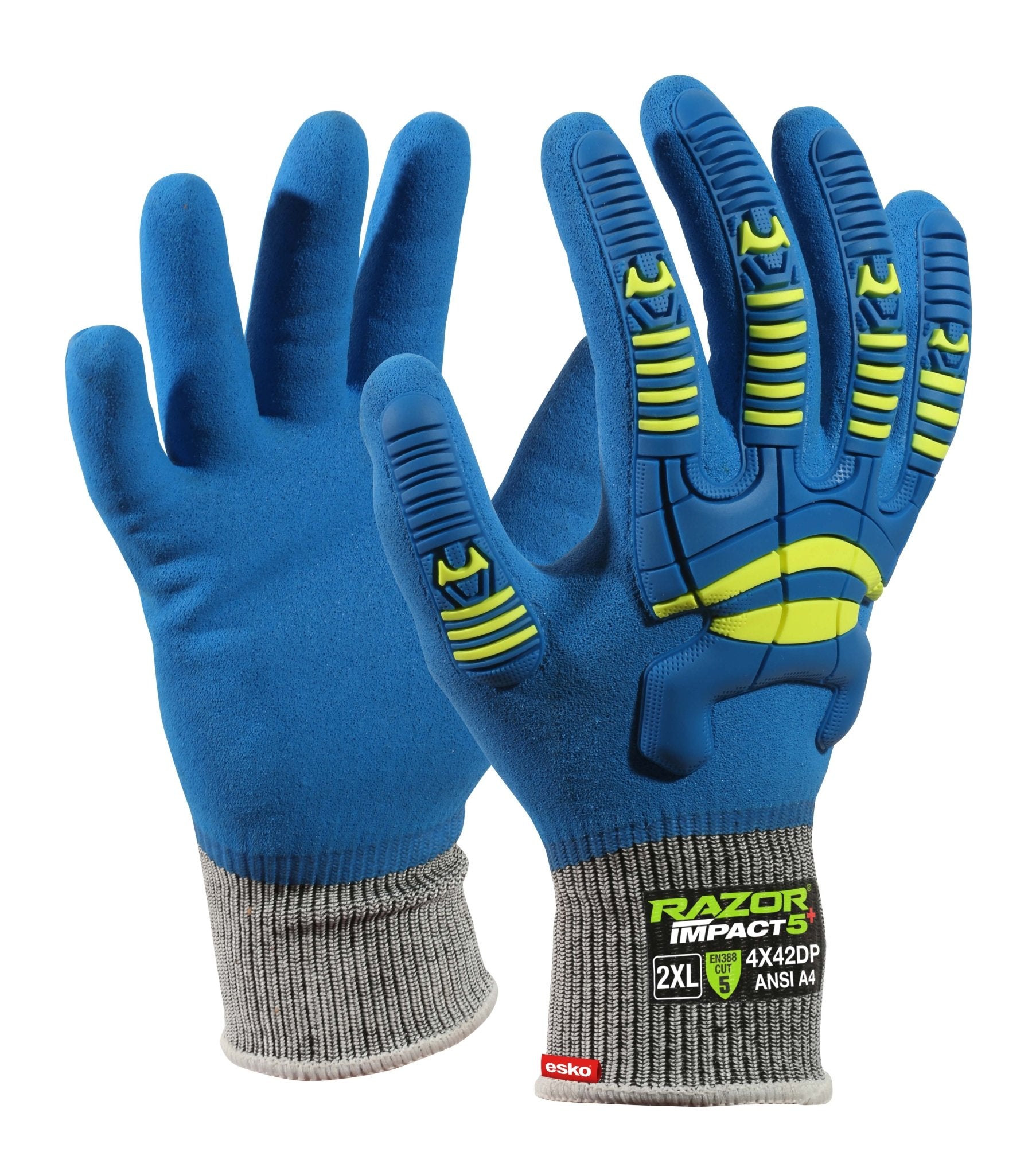 Blue Razor Impact5+, Uhmwpe Cut Level D, Fully Dipped Blue Sandy Foam Nitrile, Sonic Welded Tpr Impact Protection - NZ Packaging