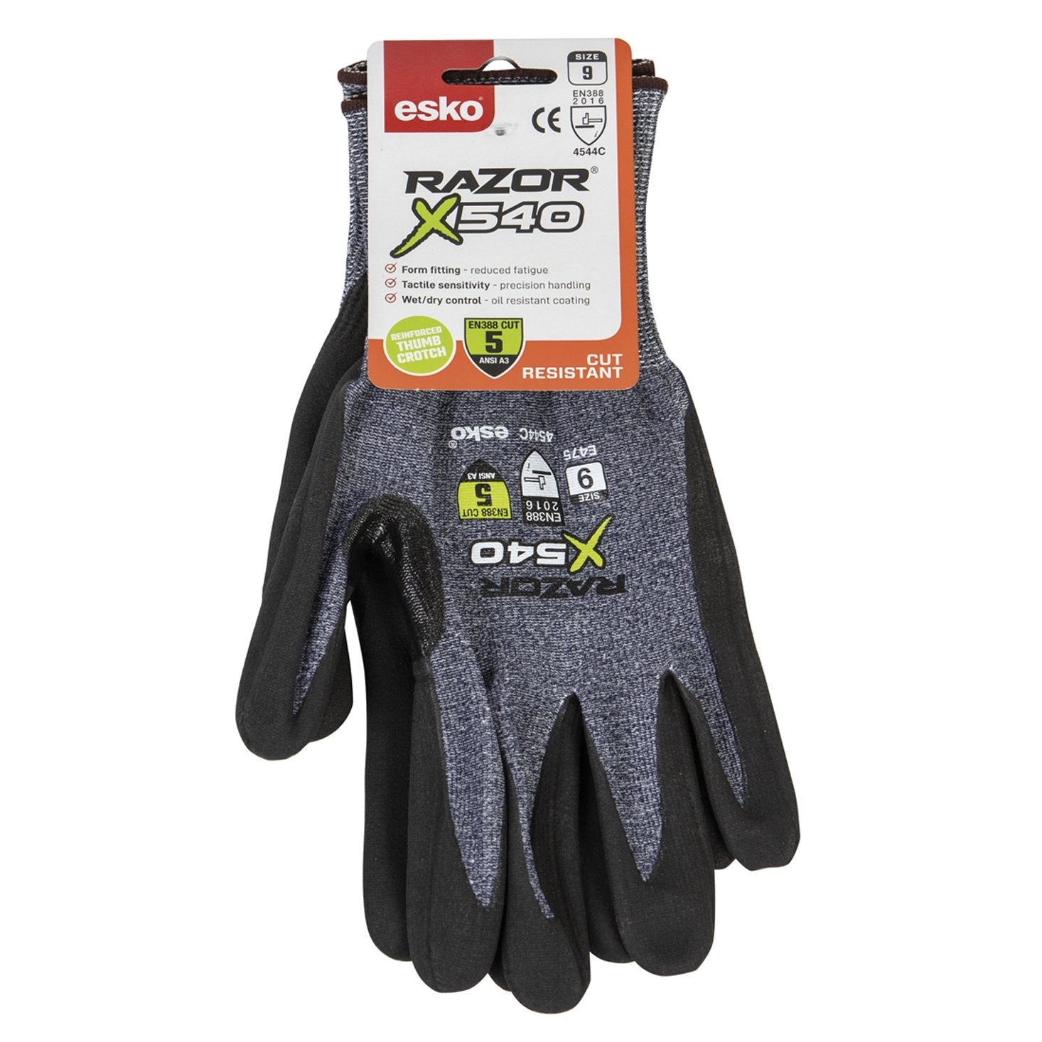 Blue/Grey Razor X540 Uhmwpe Cut Level 5, Black Nitrile Foam Coating, Reinforced Thumb Crotch, With Header Card - NZ Packaging