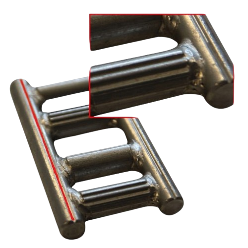 Metal ladder rung with red safety stripe, industrial hardware for NZ packaging and workwear supplies