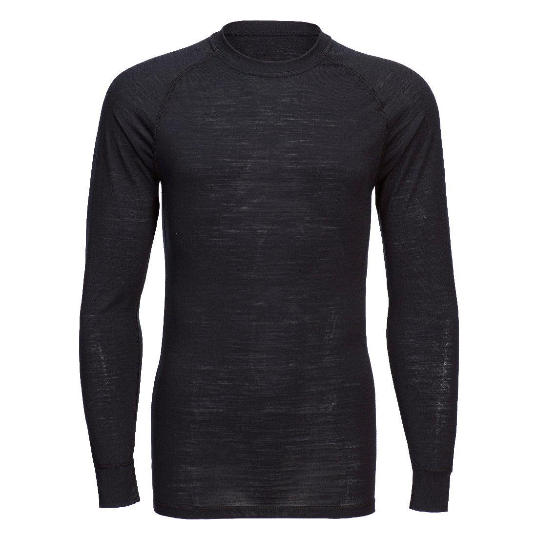 Merino Wool Crewneck Baselayer Top, Black