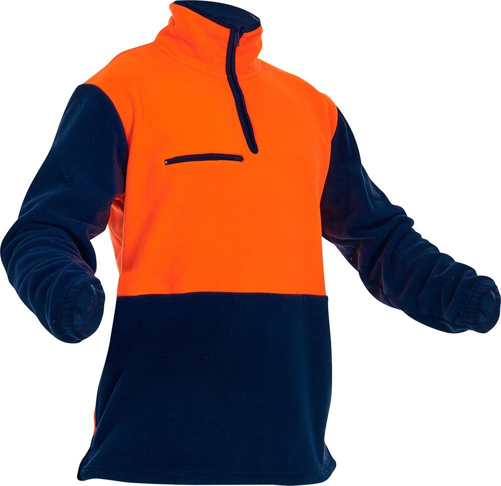 Caution D/O Polar Fleece 1/2 Zip Tunic, Orange/Navy - 380gm - NZ Packaging