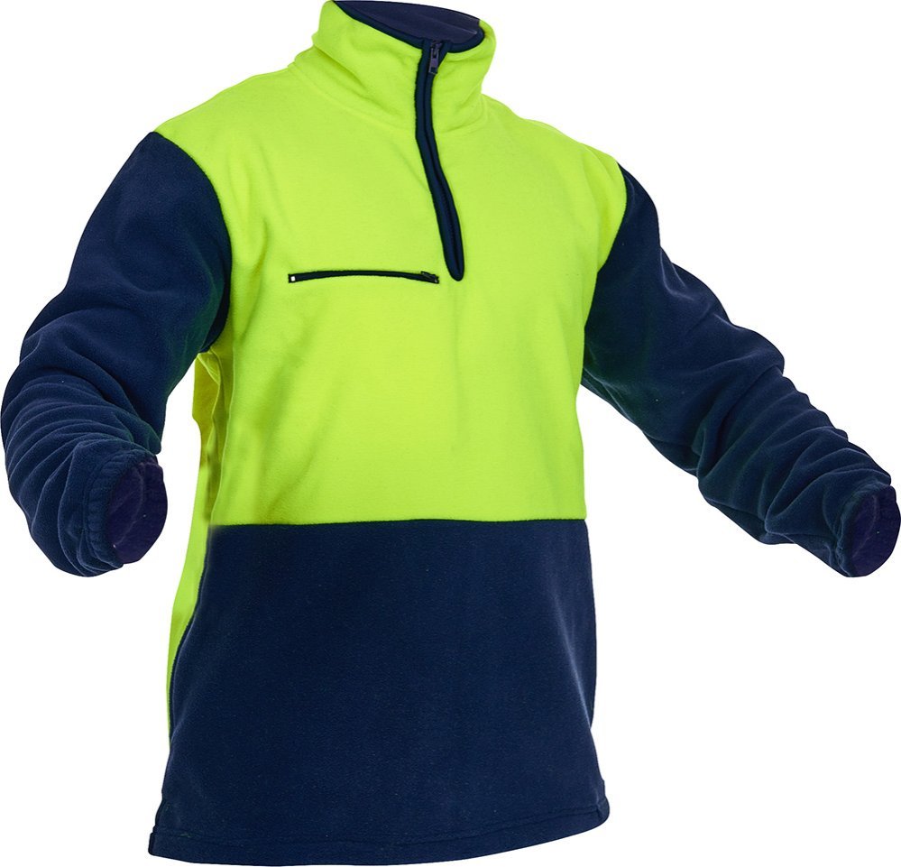 Caution D/O Polar Fleece 1/2 Zip Tunic, Yellow/Navy - 380gm - NZ Packaging