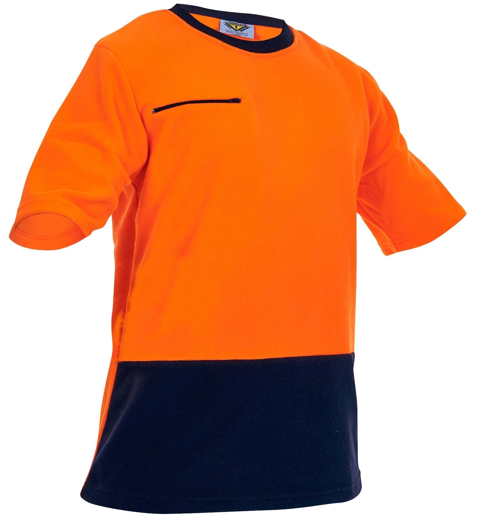 Caution D/O Polar Fleece T-Shirt, Orange/Navy - 280gm - NZ Packaging