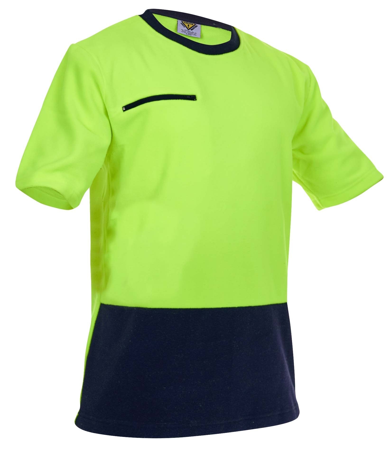Caution D/O Polar Fleece T-Shirt, Yellow/Navy - 280gm - NZ Packaging
