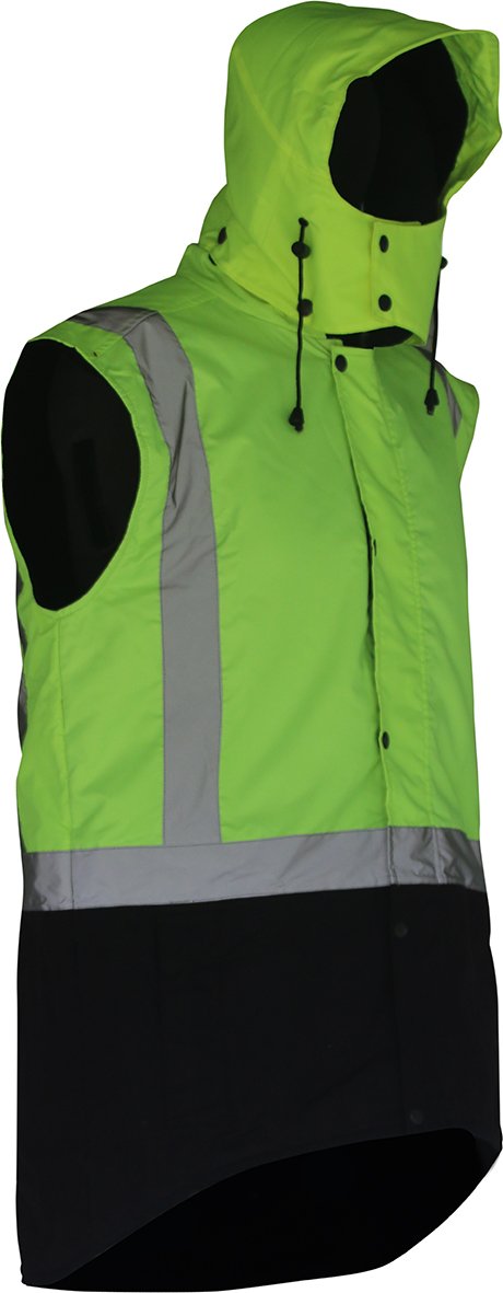 Caution Hooded D/N Oilskin Sleeveless Vest - NZ Packaging