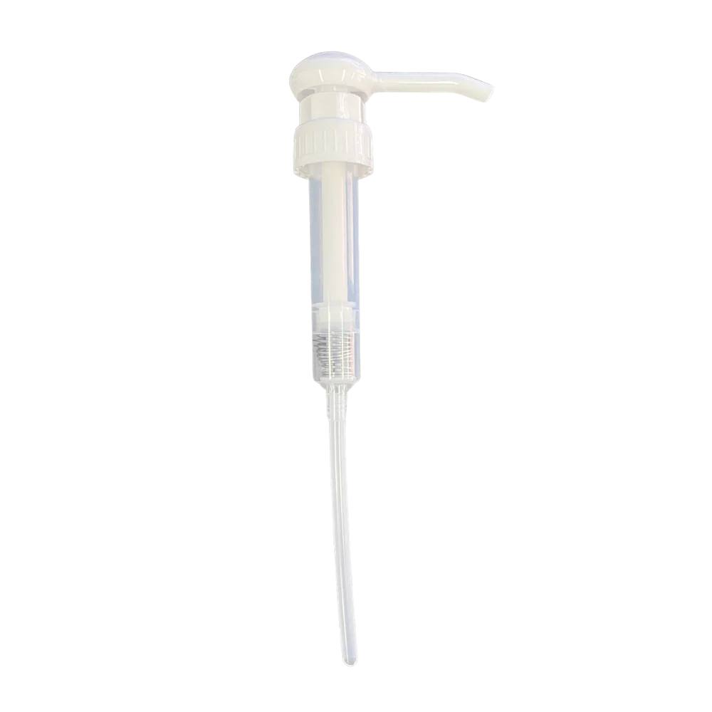 Clear plastic pump dispenser for liquid soap or sanitizer, ideal for packaging supplies