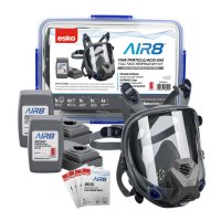 Esko - Air8 Full Face Asbestos Dust Respiratory Kit In Plastic Resealable Container (Contents: 1 X Full Face Respirator, 4 X Cartridge Filters, 4 X Respirator Cleaning Wipes) 1x Carry Bag, 1x Protective Lens Cover.