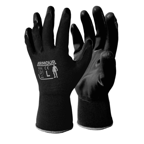 Flat Nitrile Gloves, Open Back, Black, Medium
