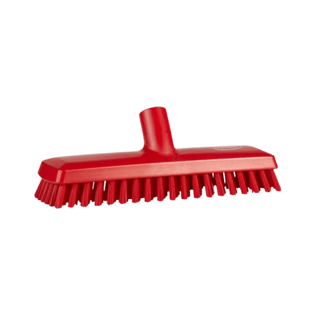 Deck Scrub Brush, Vikan , Red, 95mm X 270mm X 75mm, Extra Stiff Bristles, Water fed - NZ Packaging