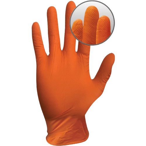 Disposable Nitrile Gloves, Heavy Duty, With Grip, Orange, (100) - NZ Packaging