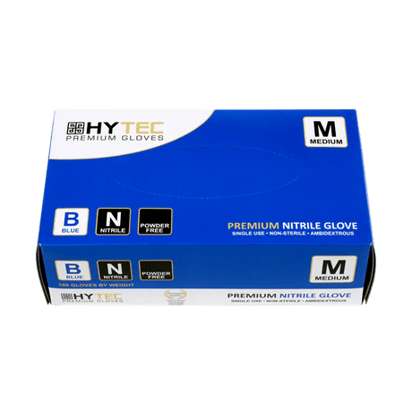 Disposable Nitrile Gloves, Powder Free, Blue, Medium, 240mm (100) - NZ Packaging