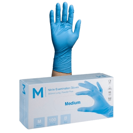 Disposable Nitrile Gloves, Powder Free, Long Cuff, Medium, 300mm (100) - NZ Packaging