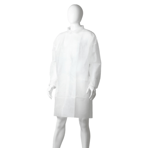 Disposable Polypropylene Lab Coat, Domed, White, 45gsm - NZ Packaging