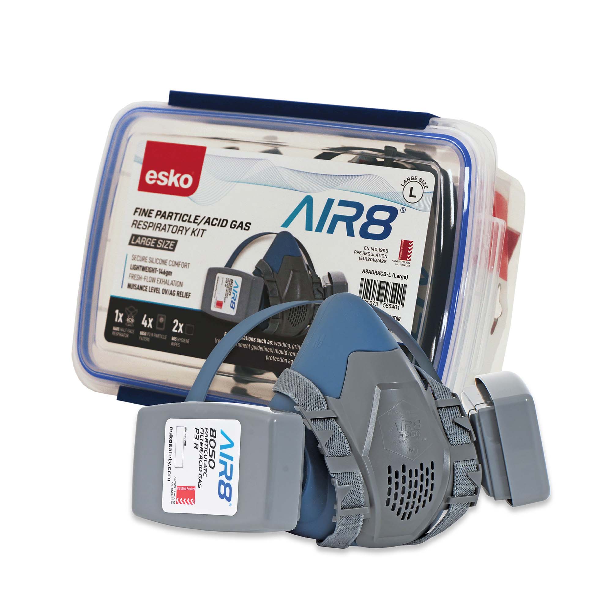 Esko - Air8 Fine Particle / Acid Gas Respiratory Clip Box Kit. Contents: 1 X 8600 Half Face - NZ Packaging