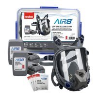 Esko - Air8 Full Face Asbestos Dust Respiratory Kit In Plastic Resealable Container (Contents: 1 X Full Face Respirator, 4 X Cartridge Filters, 4 X Respirator Cleaning Wipes) 1x Carry Bag, 1x Protective Lens Cover. - NZ Packaging