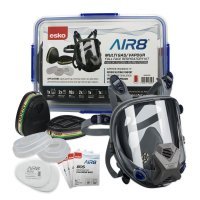 Esko - Air8 Full Face Multigas Respiratory Kit In Plastic Resealable Container (Contents: 1 X Full Face Respirator, 2 X A1b1e1k1 Cartridge Filters In Foil Bag, 10 X Filters, 2x Retainers, 4 X Respirator Cleaning Wipes) - NZ Packaging