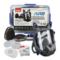 Esko - Air8 Full Face Spray Paint A2/P2 Respiratory Kit In Plastic Resealable Container (Contents: 1 X Full Face Respirator, 2 X Filters, 10x Filters, 2x Retainer, 4 X Respirator Cleaning Wipes) - NZ Packaging