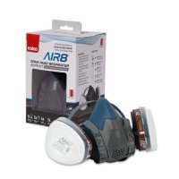 Esko - Air8 Spray Paint Respirator A2/P2 Kit Box (Contents: 1 X (Medium) Half Face Respirator, 2 X A2 Gas Cartridge Filters In Foil Bag, 4 X P2 Particulate Pre-Filters, 2 X Filter Retainer, 2 X Respirator Cleaning Wipes) - NZ Packaging