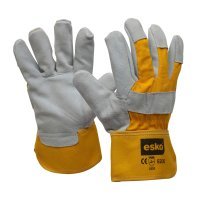 Esko Heavy Duty Leather / Yellow Cotton Glove, Chrome Grey Palm With Yellow Cotton Back And Safety Cuff. 'A' Grade - NZ Packaging