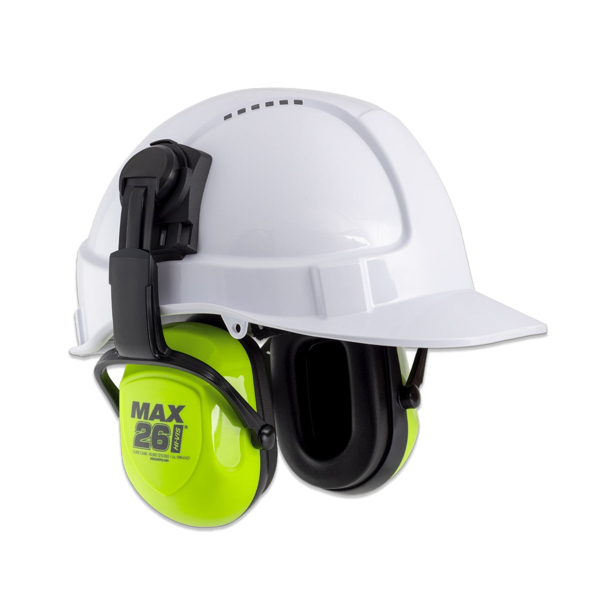 Esko Max26hv High Vis Cap-Attach Earmuffs Class 5 26db, As/Nzs 1270:2002 - NZ Packaging