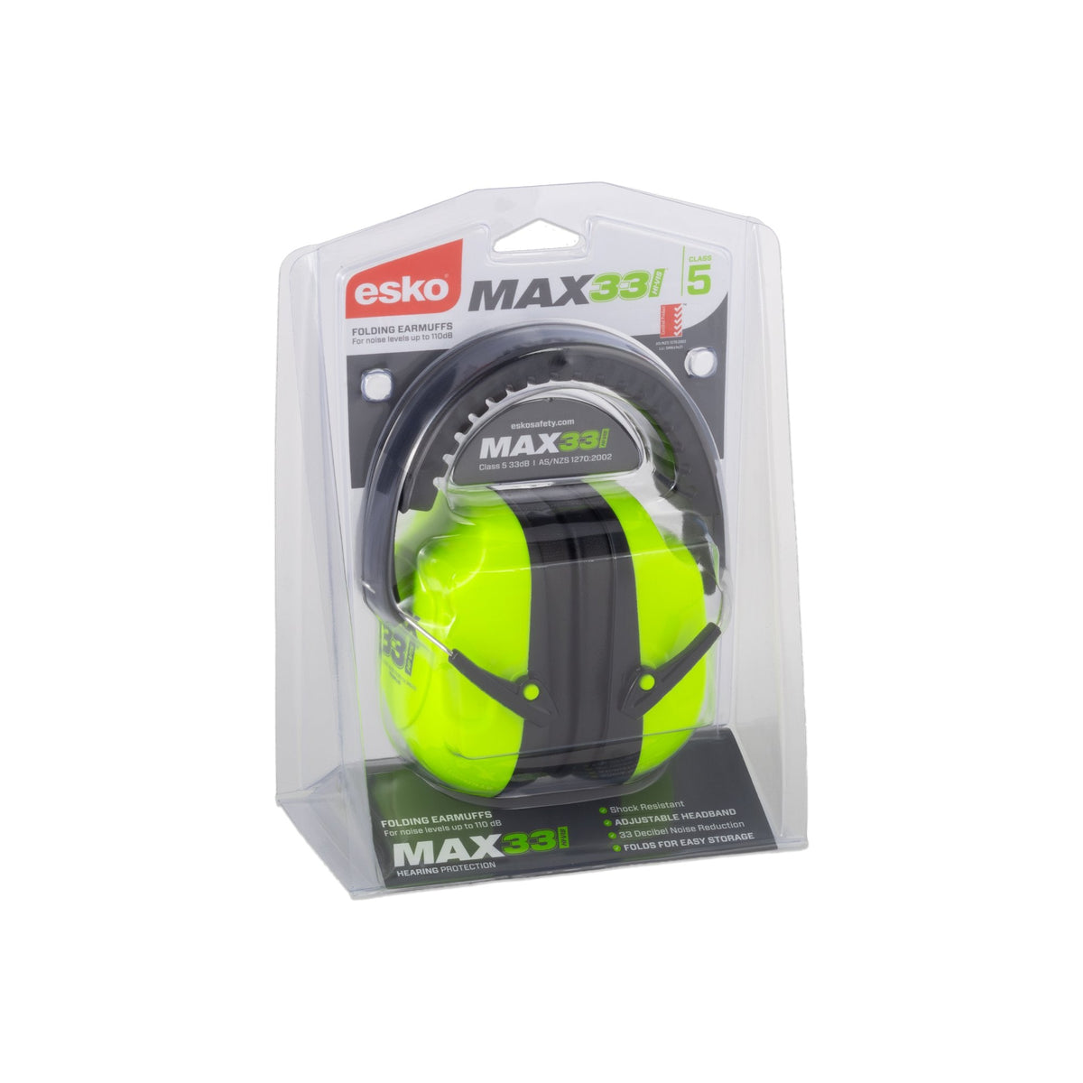Esko Max33hv High Vis Earmuffs Class 5 33db, As/Nzs 1270:2002 - NZ Packaging