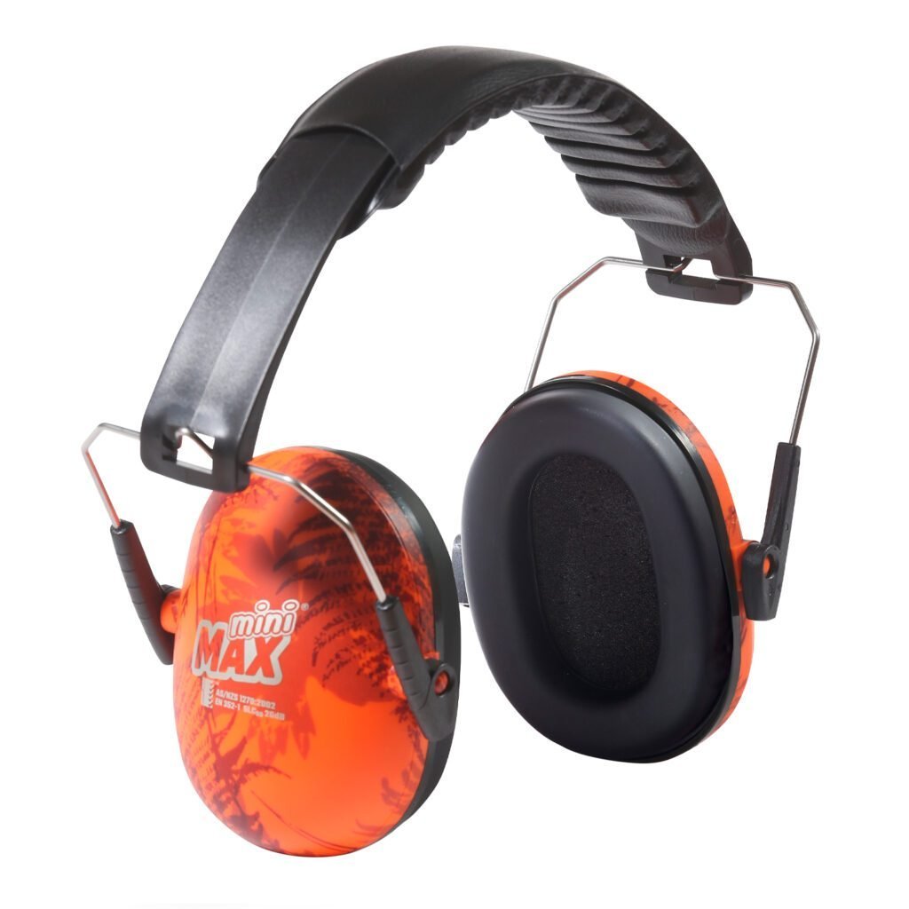 Esko Minimax Kid's Earmuff Class 5, 26db, As/Nzs 1270:2002 - Orange Camo - NZ Packaging