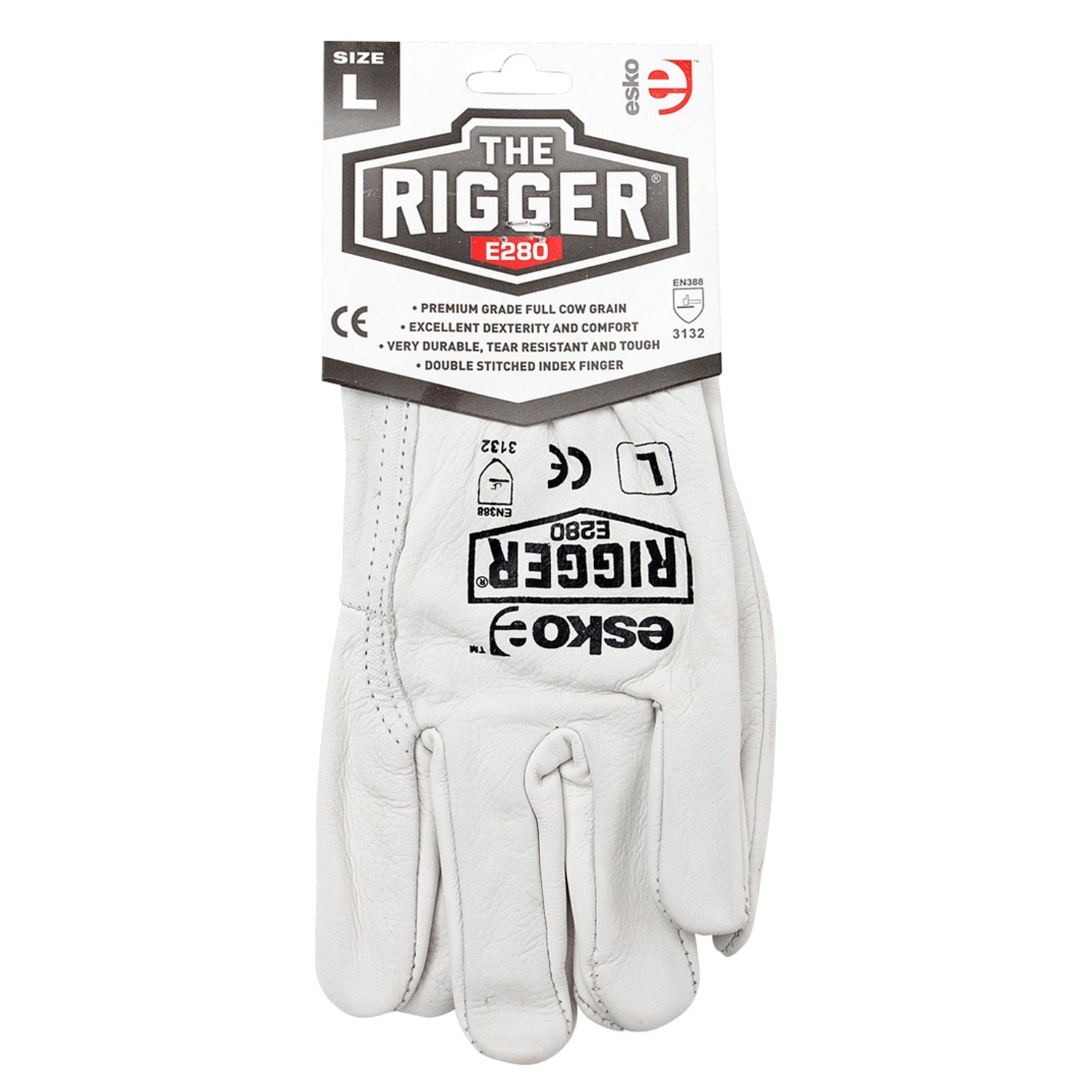 Esko Natural Cowgrain 'A' Grade Rigger Glove With Header Card - NZ Packaging