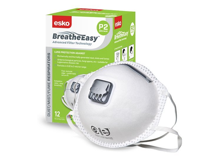 Esko - P2 Respirator With Valve, Box 12 Masks (Green Box) - NZ Packaging