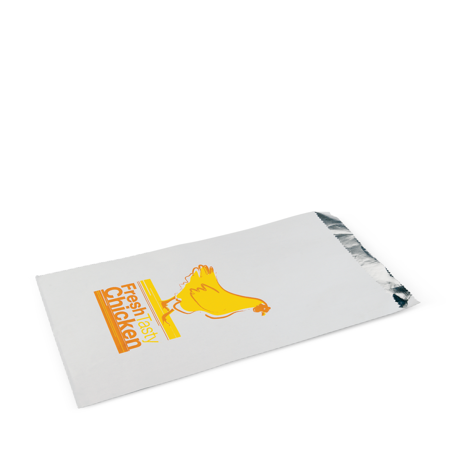 Fresh Tasty Chicken packaging with yellow chicken graphic and foil seal