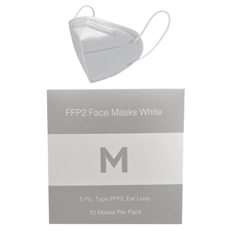FFP2 Protective Face Masks, 5 Ply, Ear Loop Design, White (10) - NZ Packaging