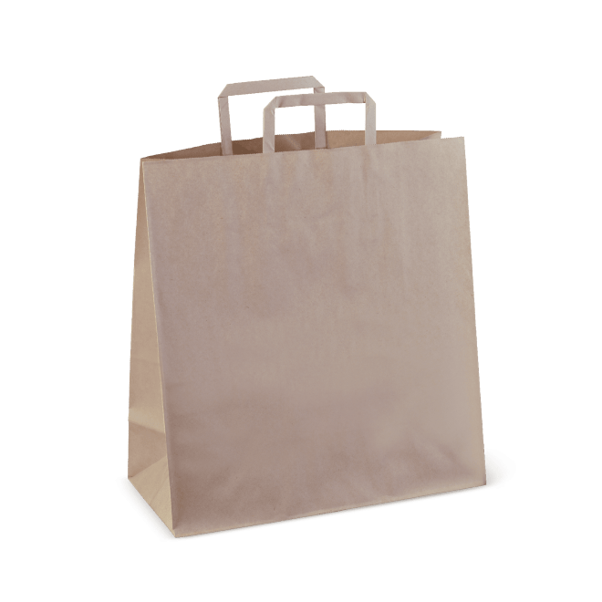 Flat Handle Brown Bag,  75, 340 x 320 x 145mm, (250) - NZ Packaging