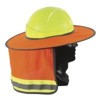 Full Brim Hard Hat Sun Shield, Orange, Fluoro Reflective Collar - NZ Packaging