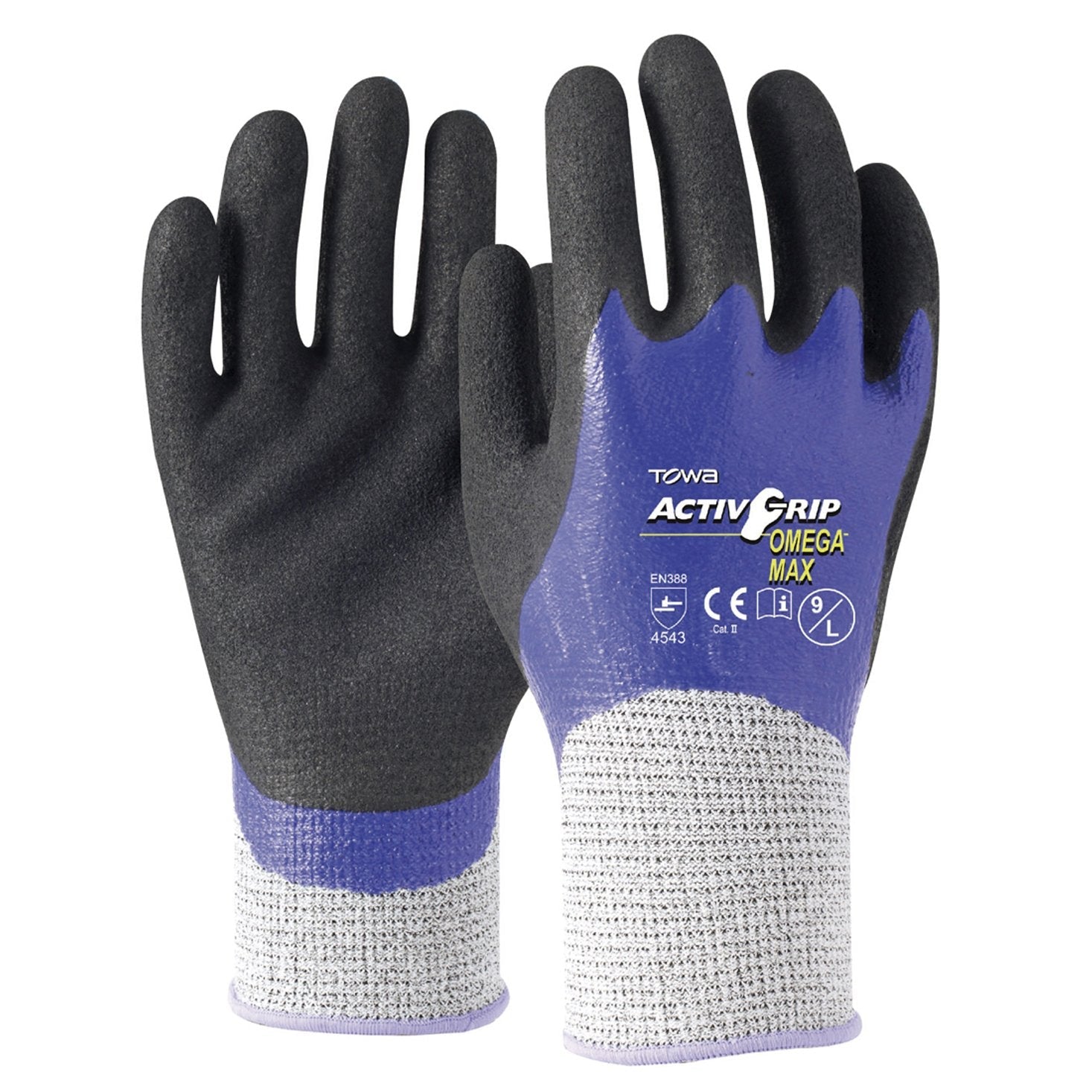 Glove Ago Activgrip Omega Max Cut 5 Level Glove, Double Dip Nitrile Coating And Microfinish Texture - NZ Packaging