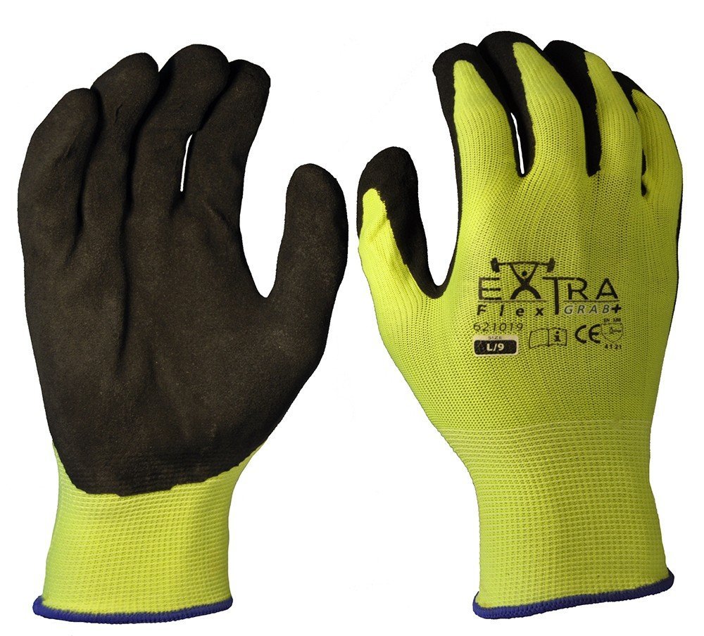 Grab+, Black Sandy Nitrile, Fluro Yellow Polyester - NZ Packaging