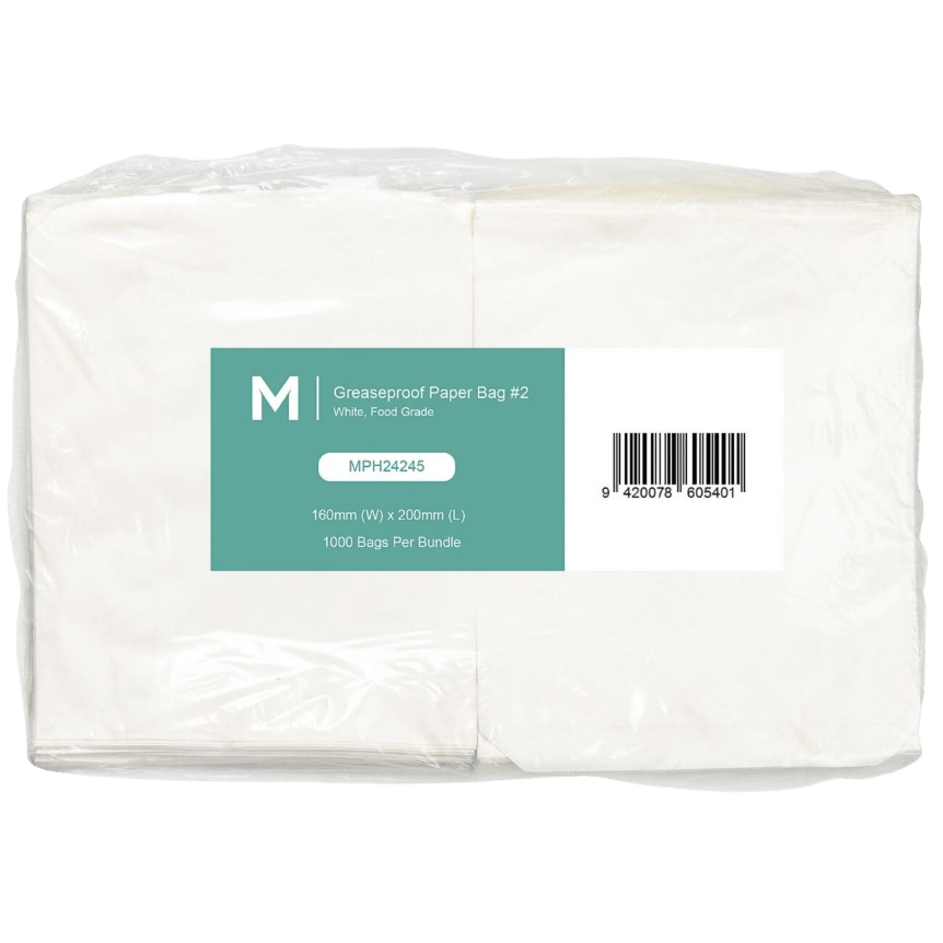 Greaseproof Paper Bags 2 - White, 185mm x 220mm, 40gsm (1000) - NZ Packaging