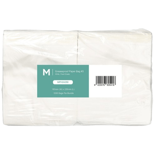 Greaseproof Paper Bags 3 - White, 185mm x 220mm, 40gsm (1000) - NZ Packaging