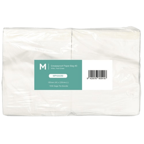 Greaseproof Paper Bags 3 - White, 185mm x 220mm, 40gsm (1000) - NZ Packaging