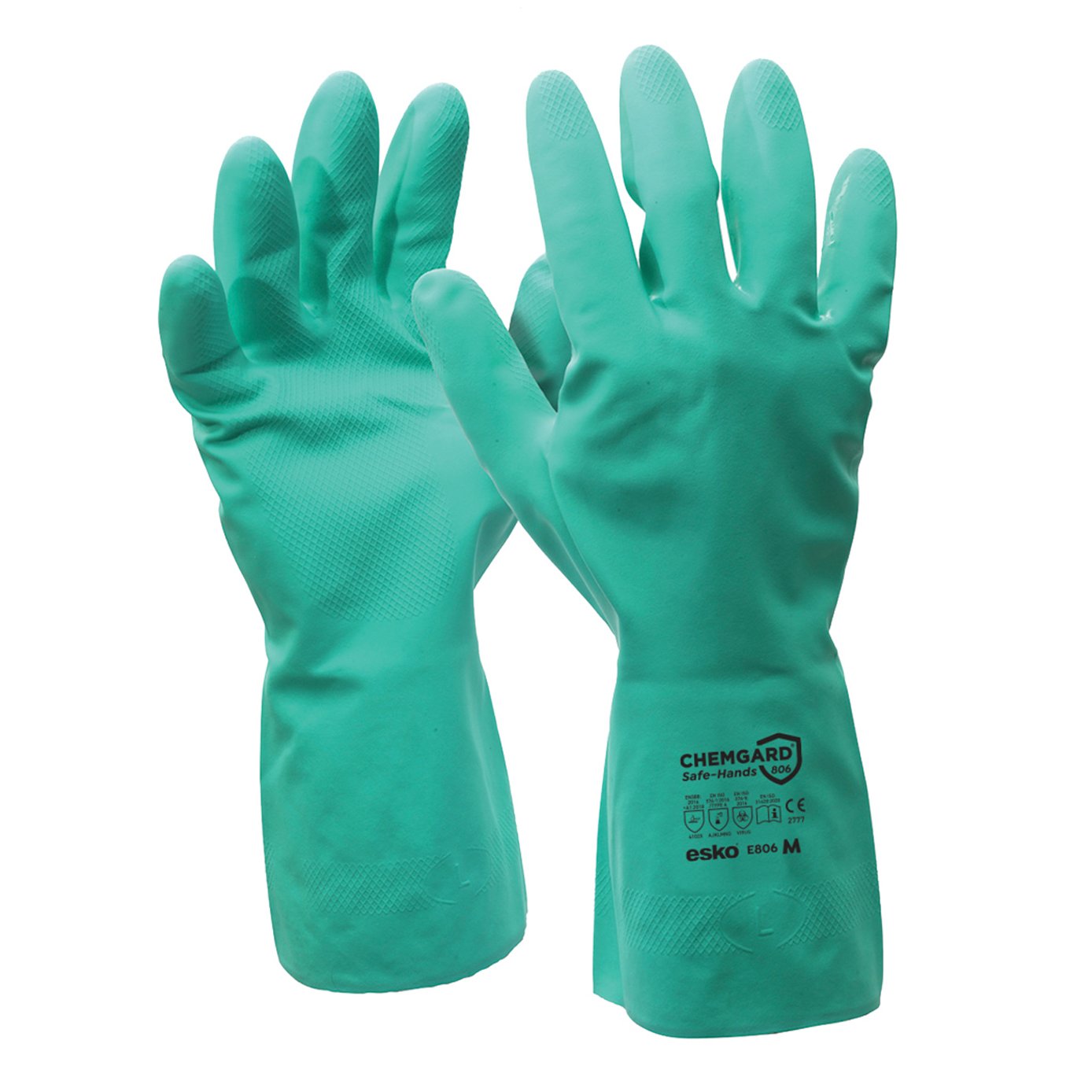 Green Chemgard 15mil Nitrile Diamond-Grip 33cm Gauntlet Glove, Chlorinated, Flocklined Liner - NZ Packaging