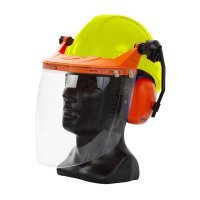 Hard Hat Clear Visor Combo Including Neon Yellow Pinlock Hard Hat, Ear Muffs, Browguard Attachment, And Clear Visor - NZ Packaging