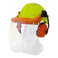 Hard Hat Clear Visor Combo Including Neon Yellow Ratchet Hard Hat, Ear Muffs, Browguard Attachment, And Clear Visor - NZ Packaging